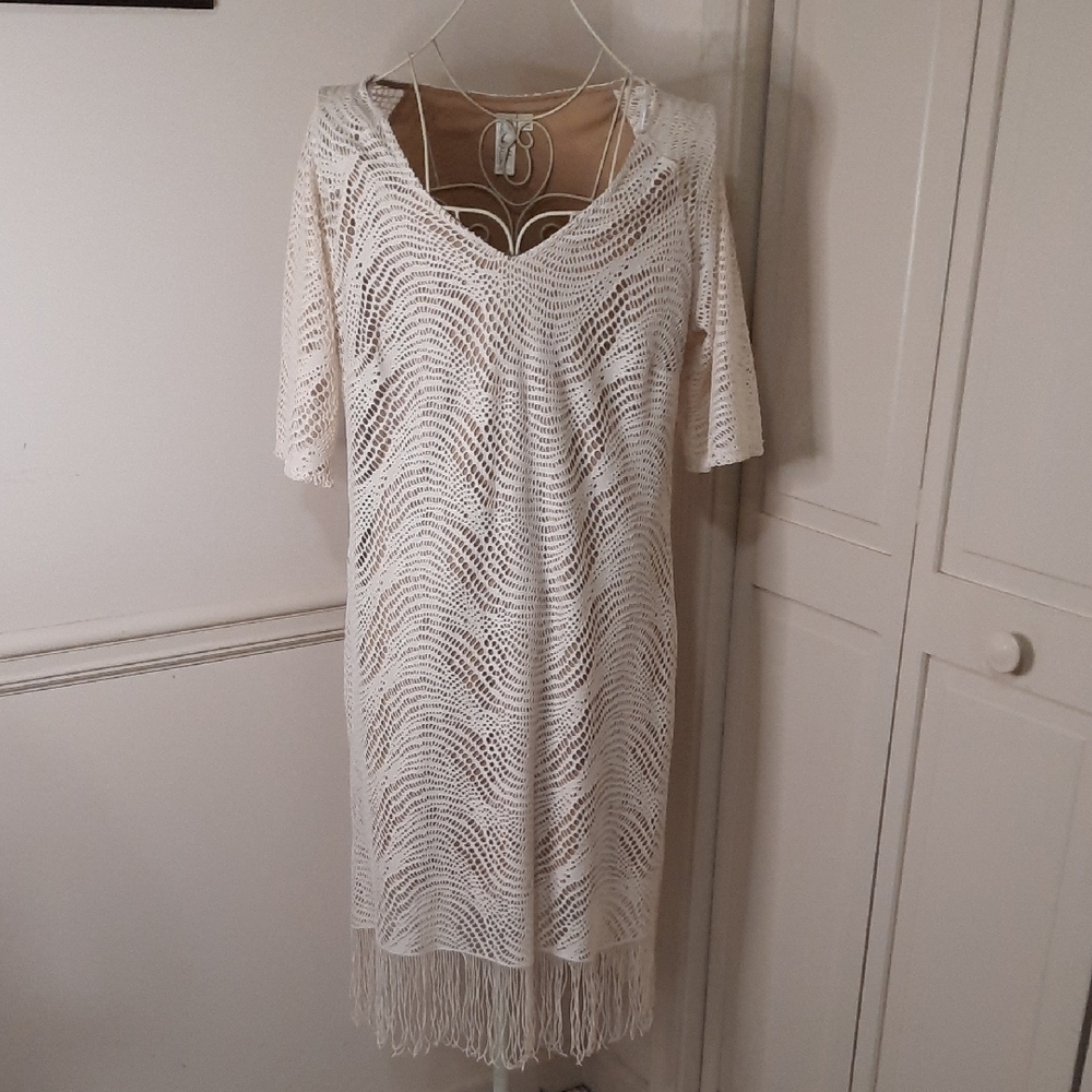 Emma & Michele Cream Crochet Midi Dress
